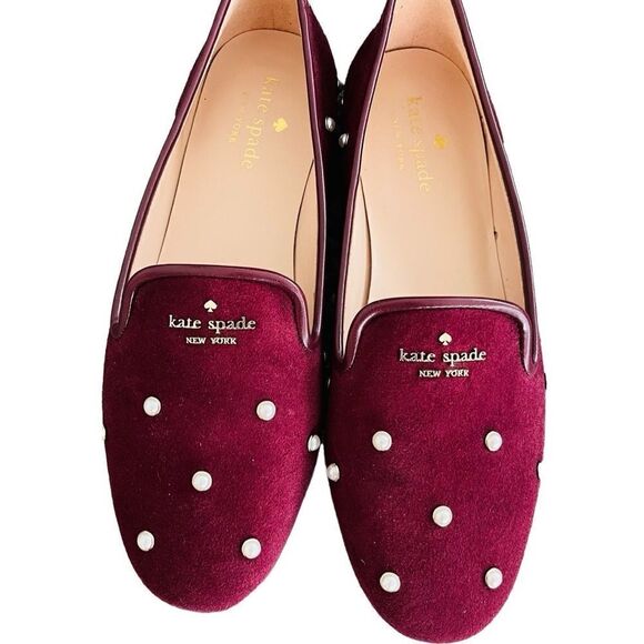 Kate Spade Claudia Pearl Flats, Deep Berry, size 8. - Picture 3 of 9